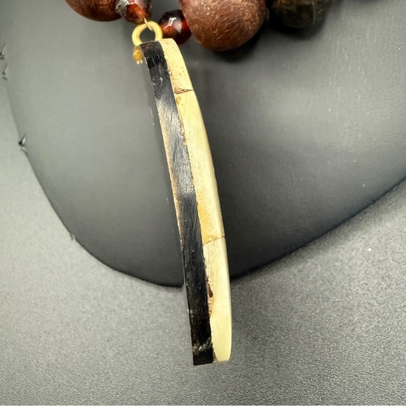 Vintage Handcrafted Carved Camel Bones with Brass Inlayed Wooden Beaded Necklace - Picture 10 of 17